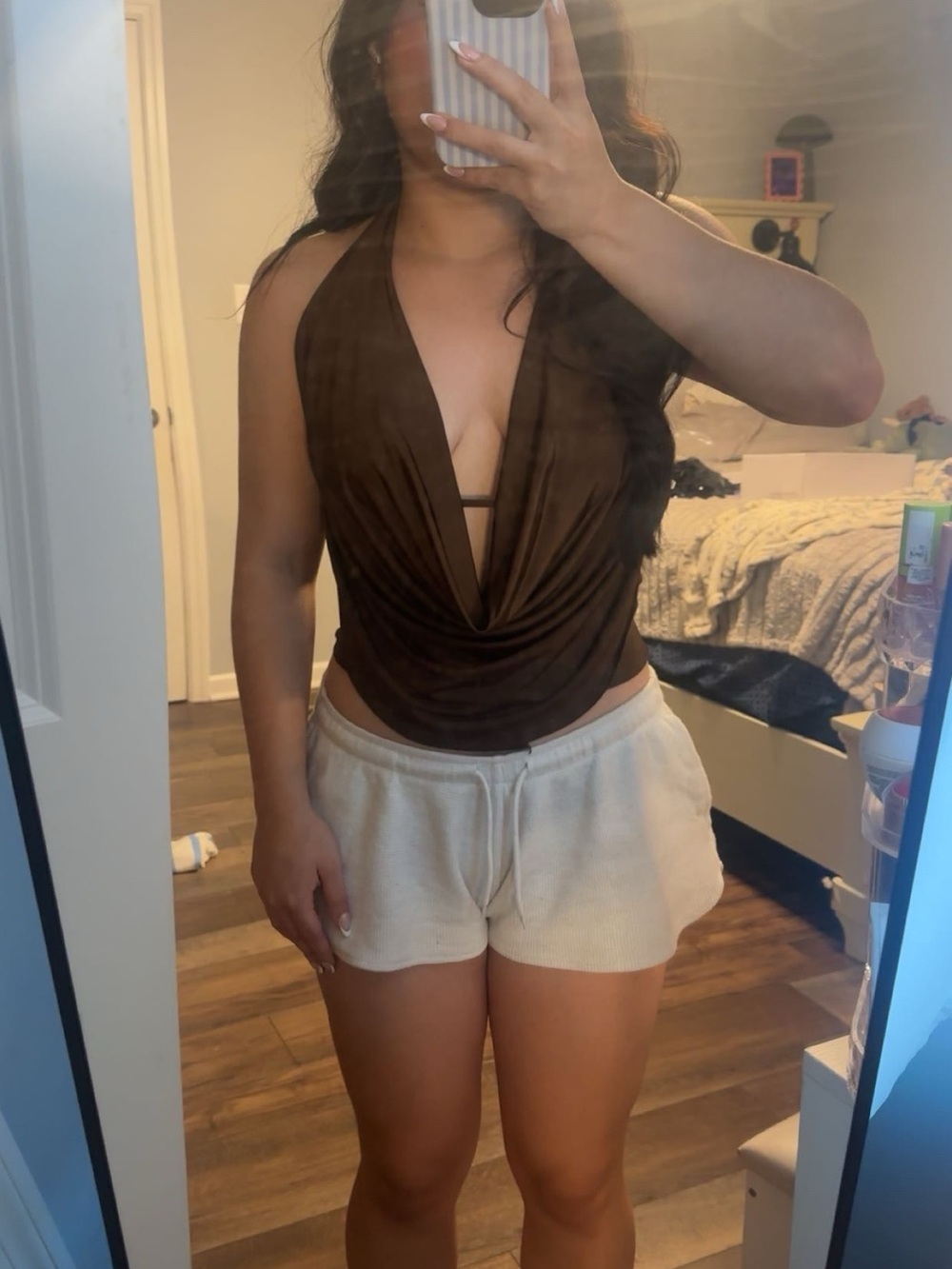 Windsor Brown Draped Halter Deep V Camisole